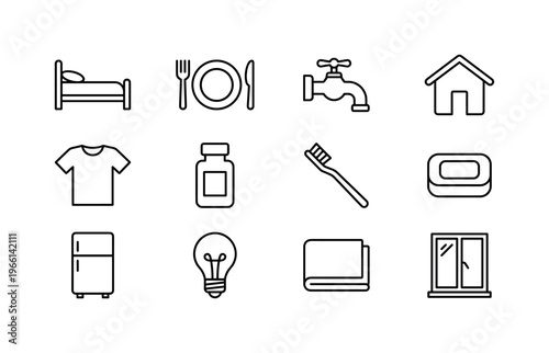 Collection of essential household icons arranged in a grid for easy recognition