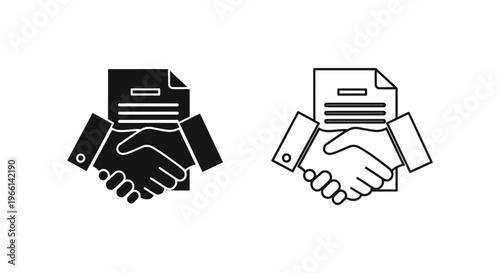 two hands shaking with a document on top Vector