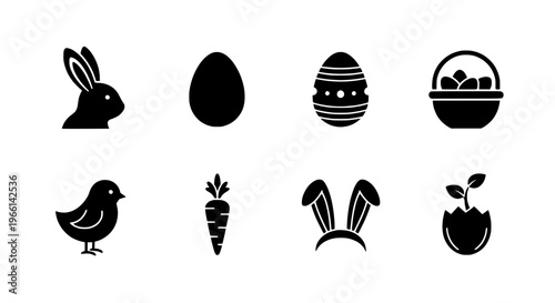 Easter Icons Bunny, Egg, Carrot, and Chick illustrations for Easter Day celebration