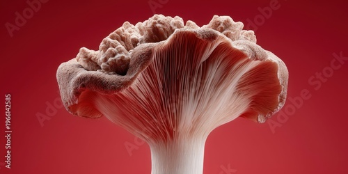 Extreme close-up of a shiitake mushroom cap revealing intricate gill structure and textured surface