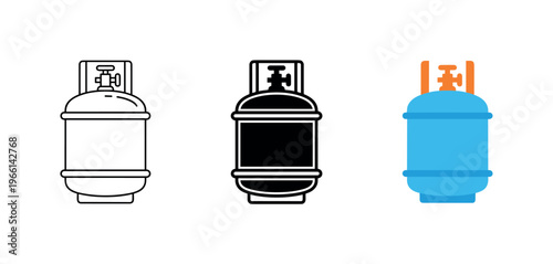 Set of three stylized icons representing gas cylinders in different styles