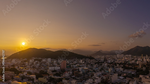 Aerial Nha Trang North City Sunset Lights