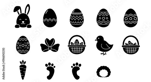 Charming collection of essential black silhouette icons celebrating the joyous easter day and holiday season