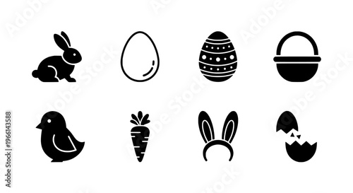 Easter Icons Collection Bunny, Egg, Carrot, and Basket for Ester Day