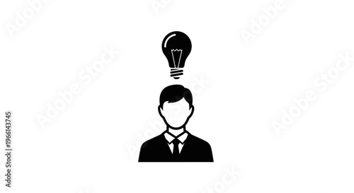 Man having a bright idea symbolized by a lightbulb above his head in an isolated white background, representing creativity and inspiration