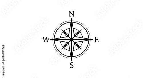 Classic compass rose showing cardinal directions in an isolated white background, symbolizing accurate navigation and precise direction