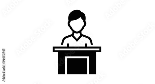 Professional man speaker giving a presentation at a podium in an isolated white background, symbolizing public speaking and communication