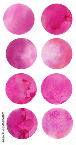 Pink Watercolor Circles Set, Abstract Round Textures Isolated on Transparent Background PNG. Graphic resources