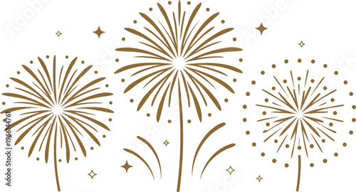 Golden fireworks exploding with sparkles on white background luxury soft glitters