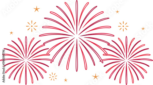 Festive red fireworks with gold sparks on white background