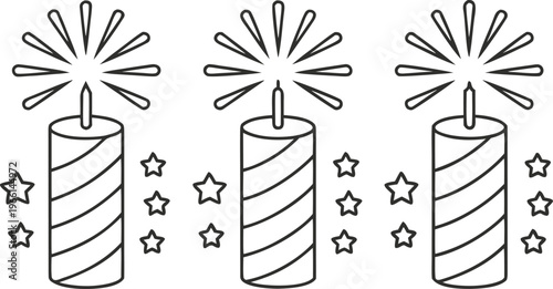 Line firecrackers set with simple outline style line outline style black and white
