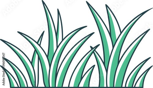 Green grass doodle set with layered blades
