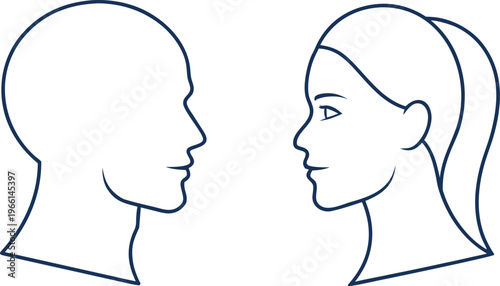 Line head silhouettes of a man and a woman facing each other line silhouette male