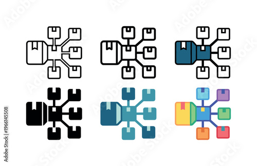 Interconnected merchandise routing icon representing distribution and logistics network