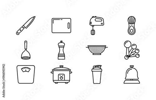 Collection of kitchen utensil icons arranged in a grid for easy visual reference