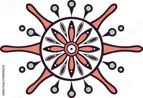 Hand painted ink blot with expressive blue and orange flower shape