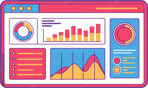 Colorful infographic dashboard components with charts graphs