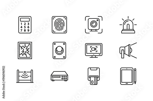 Collection of security system icons for digital and physical protection