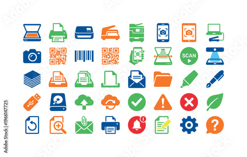 Collection of digital icons for scanning, printing, and document management