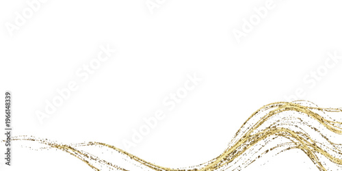 Elegant golden wave lines with scattered glitter on white, abstract background for luxury celebrations, gold glitter, wavy lines