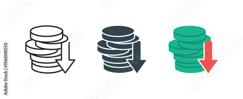 Icon representing financial decline with stacked coins and a downward arrow