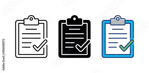 Checklist clipboard icons with checkmark for task completion and approval