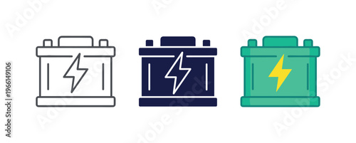 Collection of electric car battery icons with lightning bolt symbol