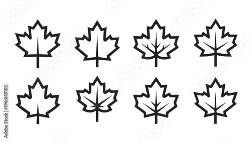 Maple Leaf Icons Set Canadian Symbol Outline Vector Graphics