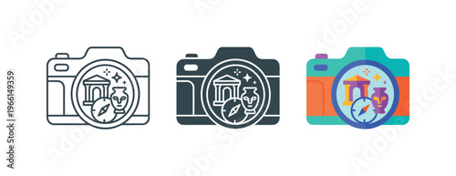 Capturing cultural heritage with a camera and compass icon