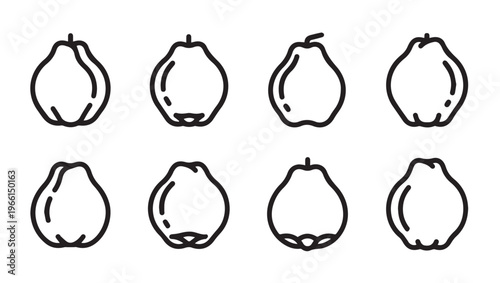 Quince Fruit Outline Icons Set Collection Vector Illustration