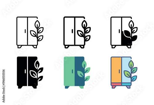 Eco-friendly wardrobe icons representing sustainable furniture design and nature