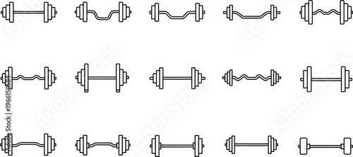 Collection of various dumbbell icons in different styles and orientations for fitness and exercise concepts  various gym equipment