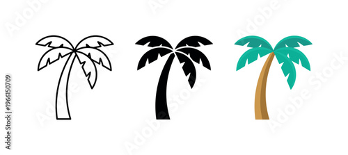 Collection of three stylized palm tree icons in different artistic styles