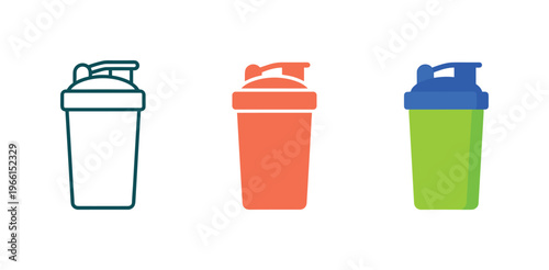 Three different styles of protein shaker bottles for fitness and nutrition