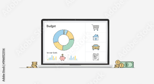 Laptop with Budget Pie Chart Display