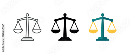 Scales of justice icons representing balance, law, and fairness in different styles