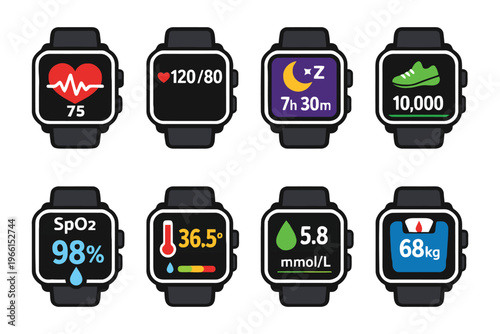 Health and fitness metrics displayed on smartwatches for monitoring wellness activities
