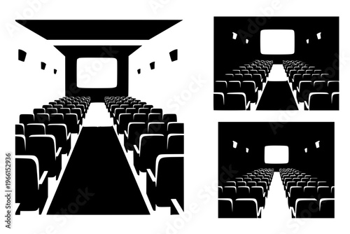 Cinema Theater Seats Aisle Movie Hall Film Festival Audience Black Vector Silhouette