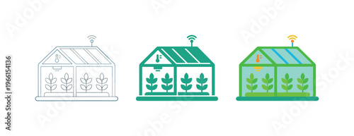 Smart greenhouse icons showing plant growth and technology integration