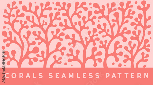 Seamless abstract coral reef pattern in coral color, Matisse inspired marine background