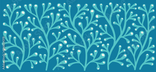 Seamless coral reef and seaweed pattern, underwater sea life with algae, hand-drawn coastal