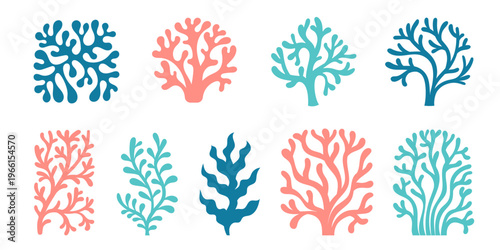 Abstract coral reef element set in organic shapes and vibrant colors