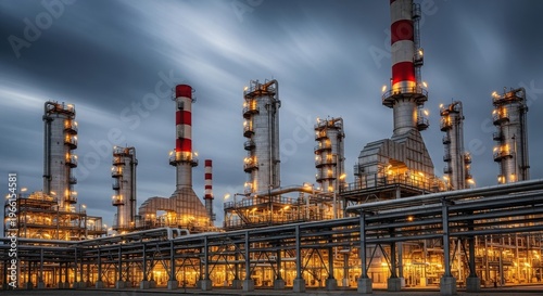 The power industry factory at night.Industry pipeline transport petrochemical, gas and oil processing.  
