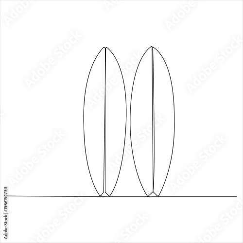 Continuous line art drawing of surfing boards 