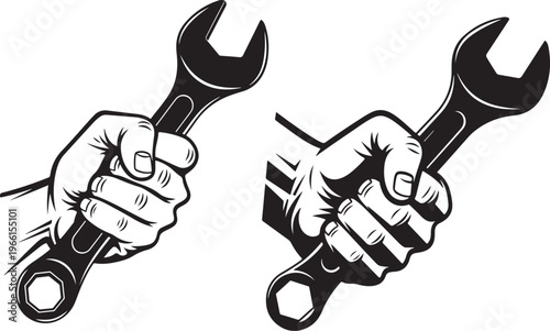 Hand holding adjustable wrench on white background for repair and maintenance work