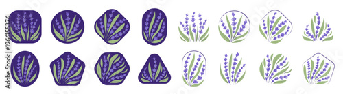 Hand-Drawn Lavender Elements Set, Botanical Logo Design