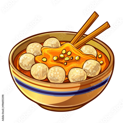 Traditional asian meatball soup with noodles served for a savory and comforting meal for lunch - Vector Illustration
