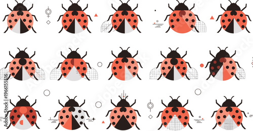 Geometric Ladybug Vector Set with Abstract, Minimalist Design and Dynamic Shapes for Modern Art, Graphic Design, and Nature-Inspired Projects