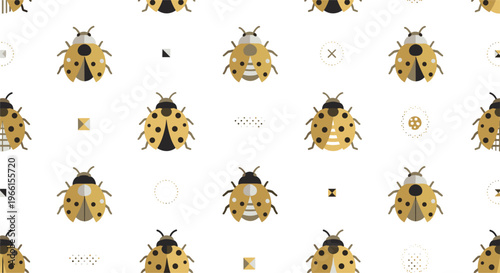 Geometric Ladybug Pattern Vector Set with Abstract Design, Minimalist Shapes, and Contemporary Insect Illustration for Modern Art and Textile Design