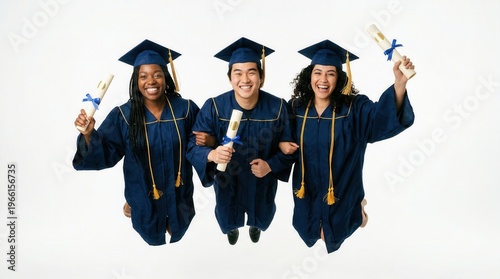 Wallpaper Mural Graduates celebrating together in navy caps and gowns holding diplomas Torontodigital.ca